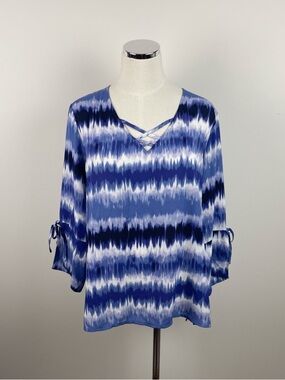 Counterparts Blue White Tie Dye Blouse Top Women Large Lightweight Casual